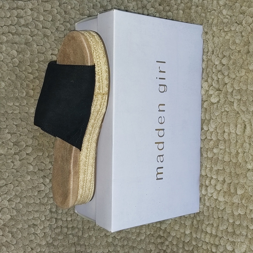 New Madden Girl Elite Black Faux Suede Espadrille Mules Sz 8